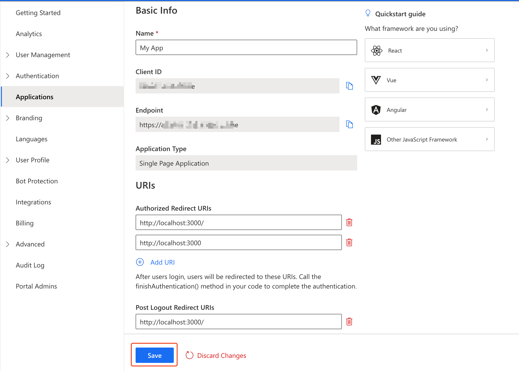 Edit an application