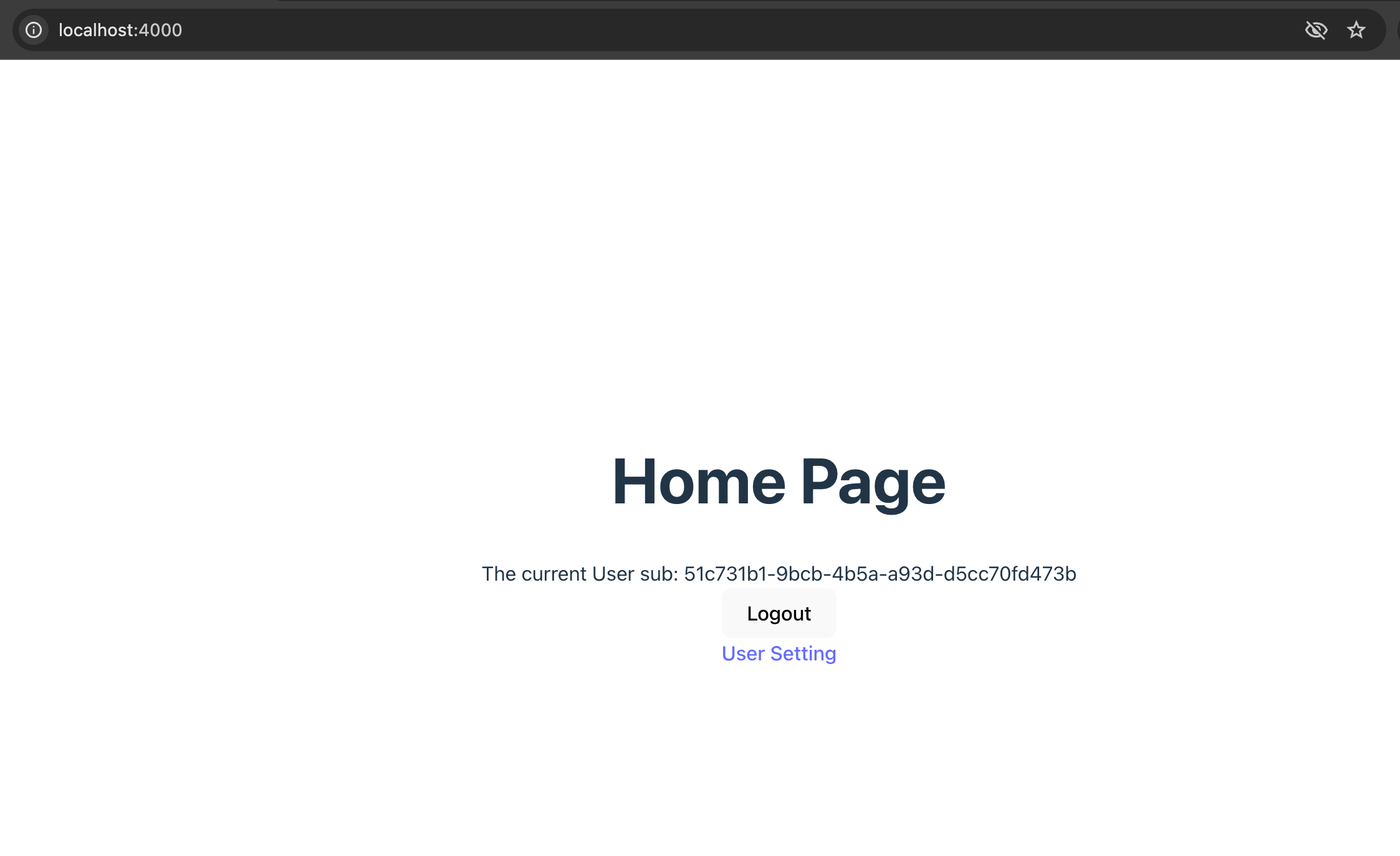Show the User ID, a link to User Settings and a logout button after login
