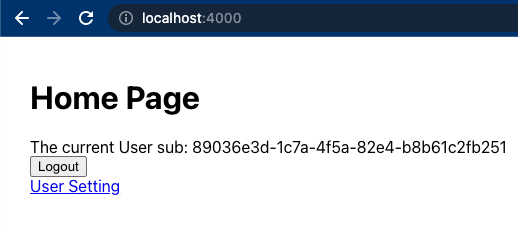 Show the User ID, a link to User Settings and a logout button after login